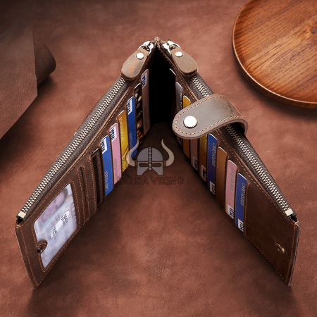 Ví nam da bò dáng dài 2 khay gập dung tích siêu lớn - VD04