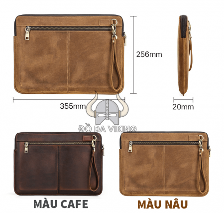 Clutch cầm tay da bò vừa laptop 14inch - LU06
