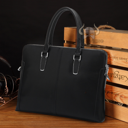 Cặp xách da bò đen lịch lãm (vừa laptop 14 inch) - CT18