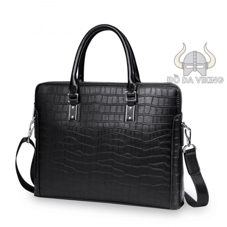 Cặp xách laptop da bò vân kẻ trám - CT21