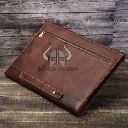 Clutch cầm tay da bò có quai xỏ vừa laptop 14 inch - LU07