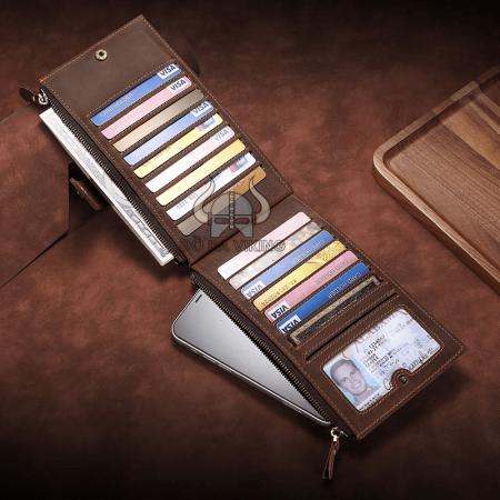 Ví nam da bò dáng dài 2 khay gập dung tích siêu lớn - VD04