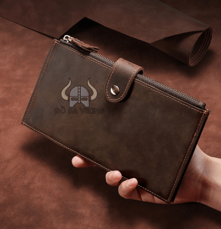 Ví nam da bò dáng dài 2 khay gập dung tích siêu lớn - VD04