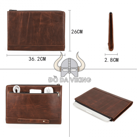 Clutch cầm tay da bò có quai xỏ vừa laptop 14 inch - LU07