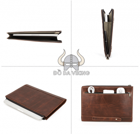 Clutch cầm tay da bò có quai xỏ vừa laptop 14 inch - LU07