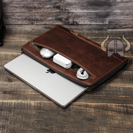 Clutch cầm tay da bò có quai xỏ vừa laptop 14 inch - LU07
