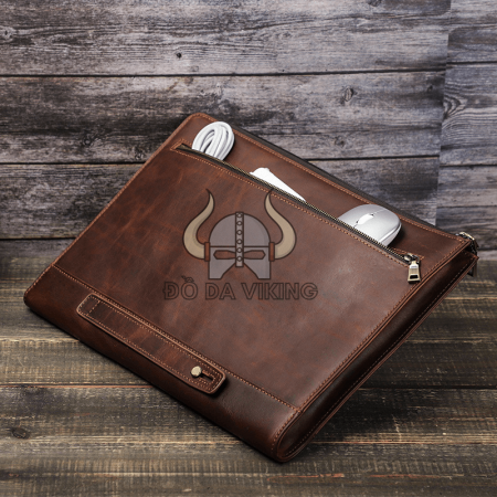 Clutch cầm tay da bò có quai xỏ vừa laptop 14 inch - LU07