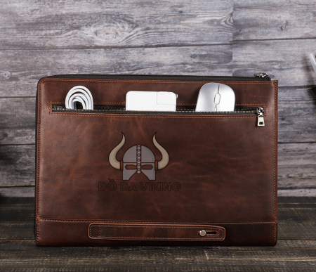 Clutch cầm tay da bò có quai xỏ vừa laptop 14 inch - LU07